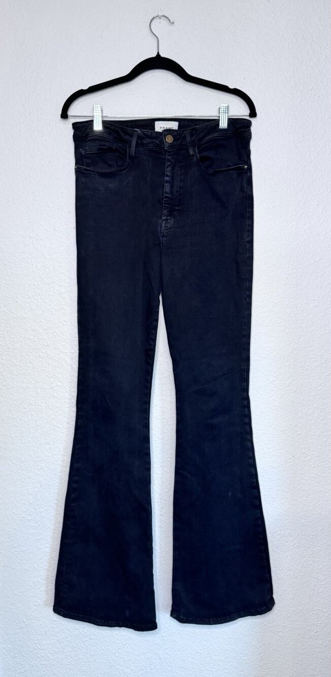 Frame Jeans Women’s Black Le One Flare Size 2 High Rise Boho Denim Stretch